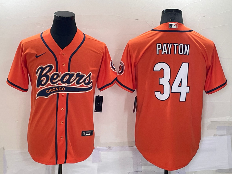 Men's Chicago Bears #34 Walter Payton Orange Cool Base Stitched Baseball Jersey Men's Chicago Bears #34 Walter Payton Orange Cool Base Stitched Baseball Jersey